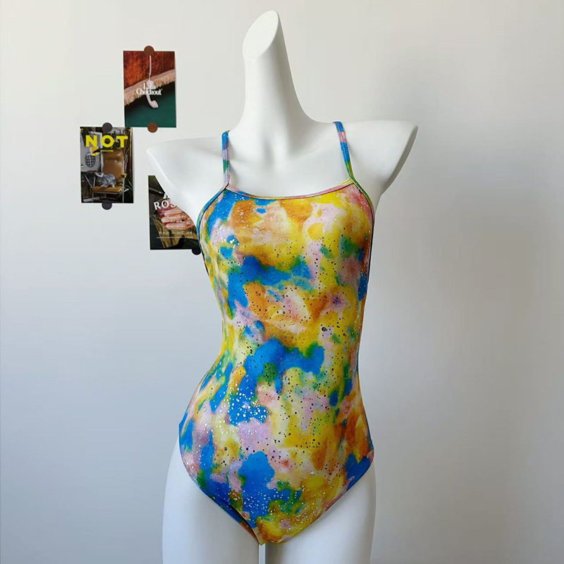 泳衣女高级2025新款游泳馆专用竞速连体泳装游泳衣水波紫微胖大码