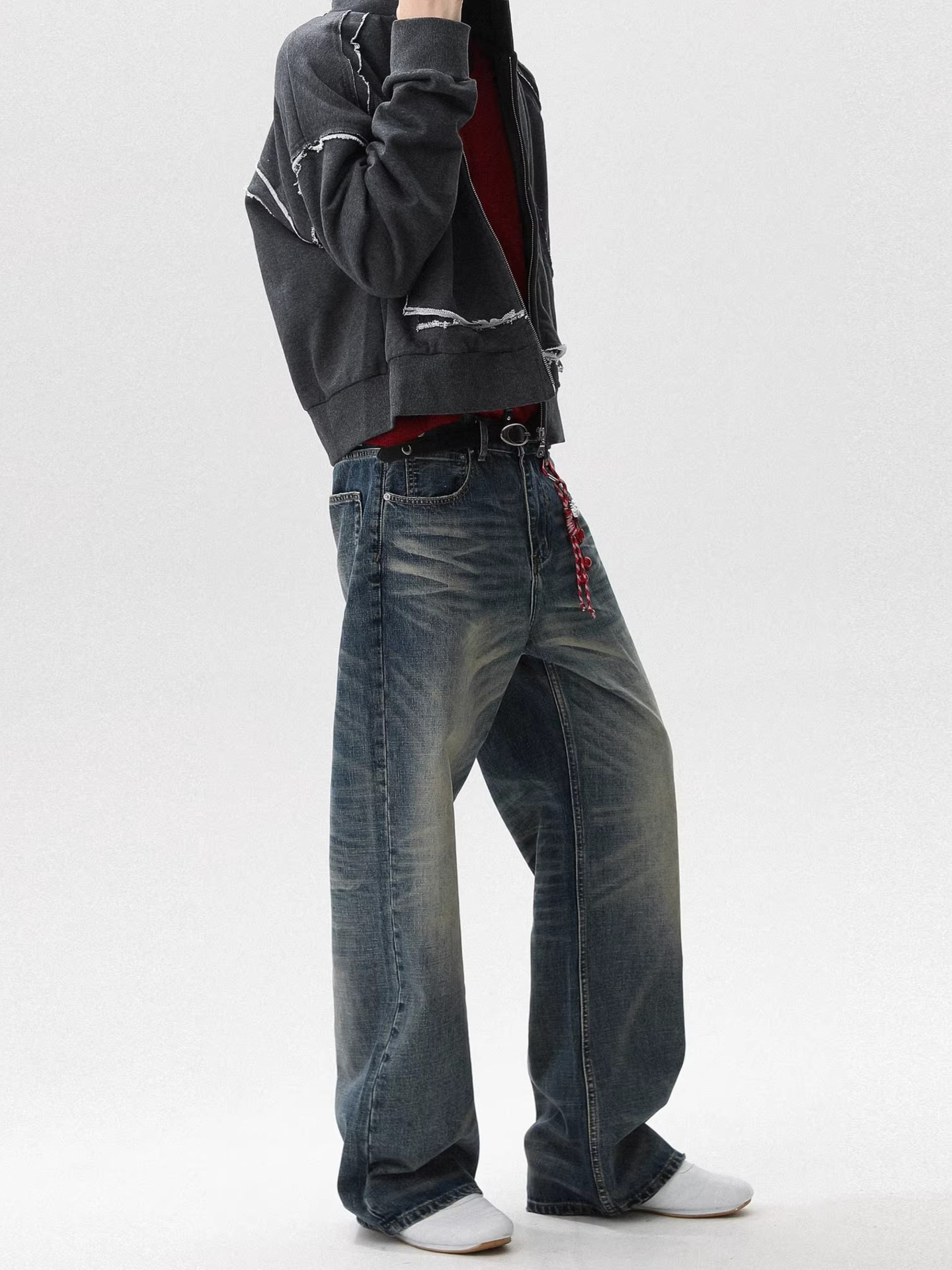 Men's American Style Washed Distressed Street Casual Jeans Loose Straight Leg Cool And Stylish Retro Trousers_mkmklike.com