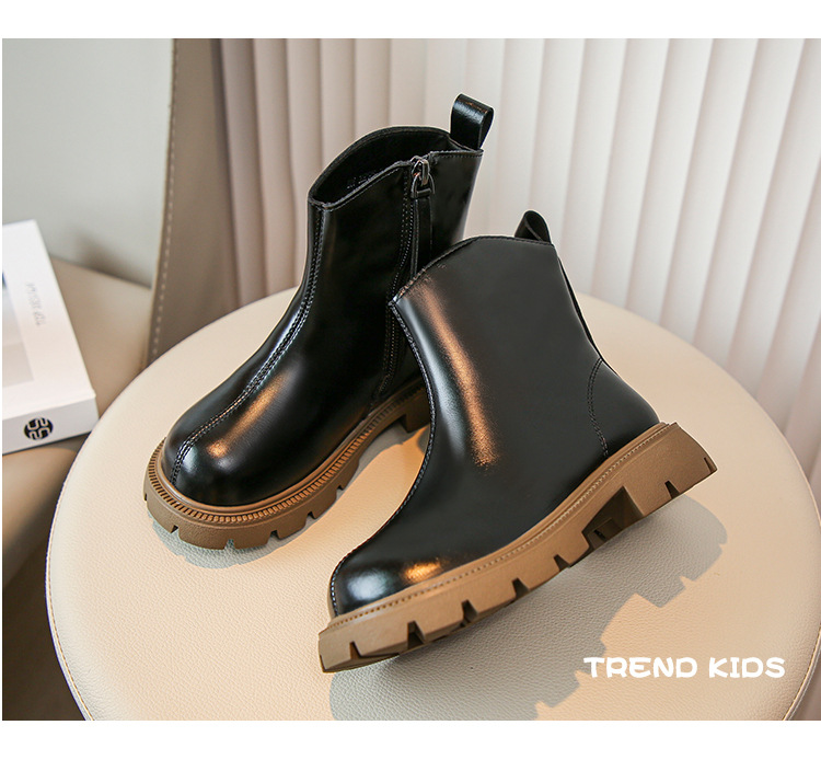 Girls' British style Martin soft soled short 2024 autumn and winter new item boys' versatile leather single children's_voghion.com