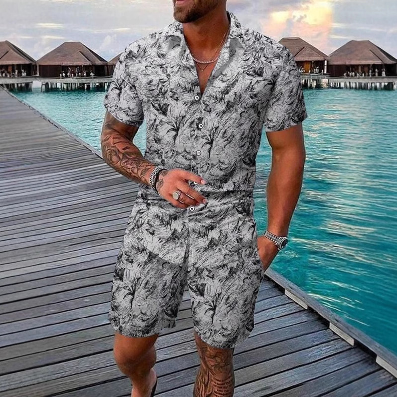 2025 nuevo estilo Amazon transfronterizo tendencia de moda casual europea y americana camisa de manga corta pantalones cortos traje MB1 MA1