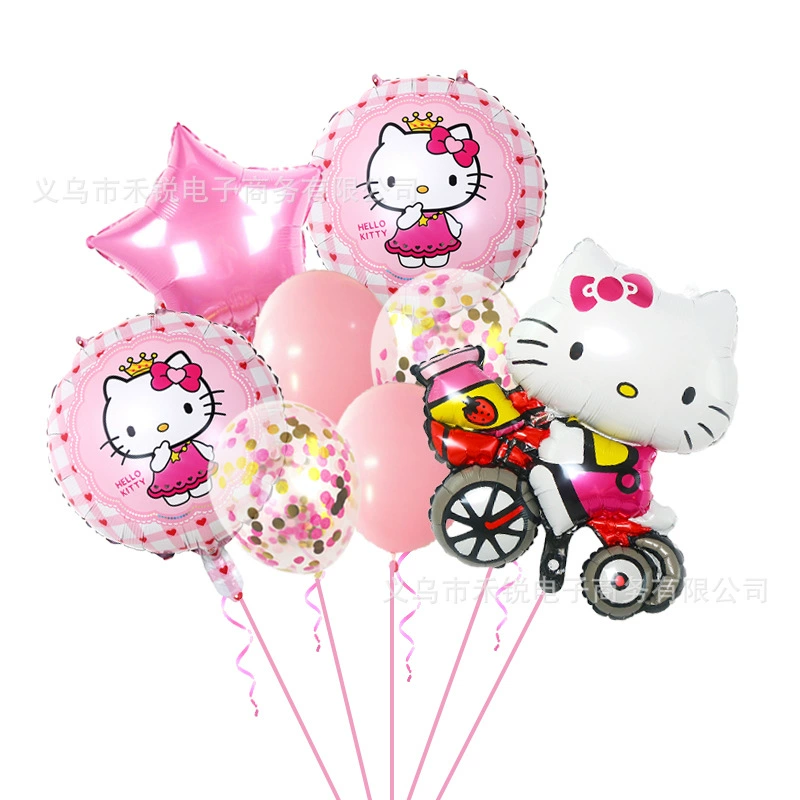 Комплект шариков (Hello Kitty) 9 штук — розовые глянцевые воздушные шары, набор для вечеринки с карикатурой