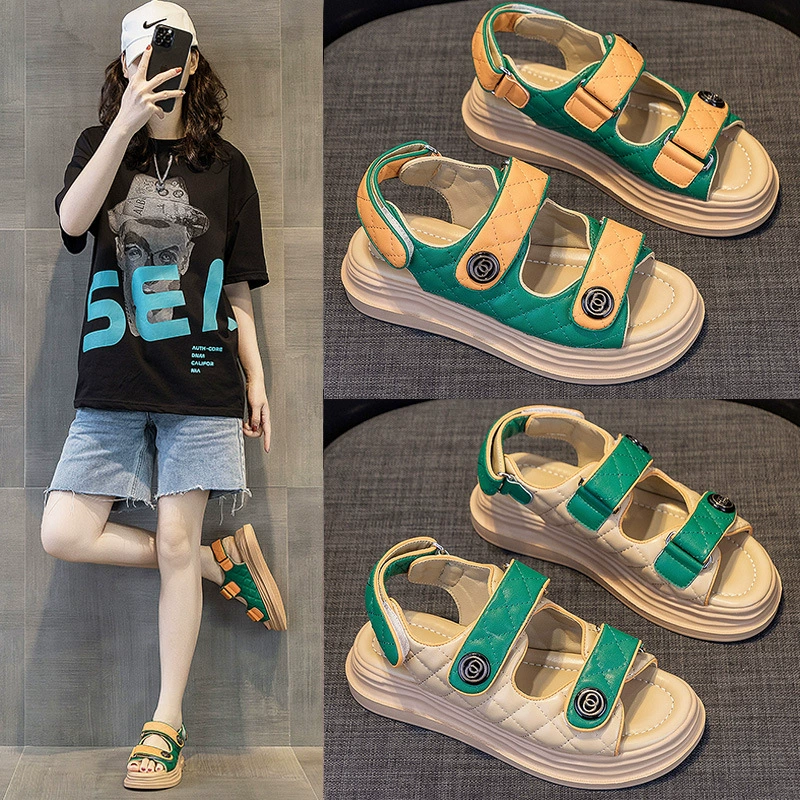 Модные женские сандалии-римки 2025 года, новинка лета, на толстой подошве, в стиле Chanel, повседневные спортивные платформы, трендовая женская обувь