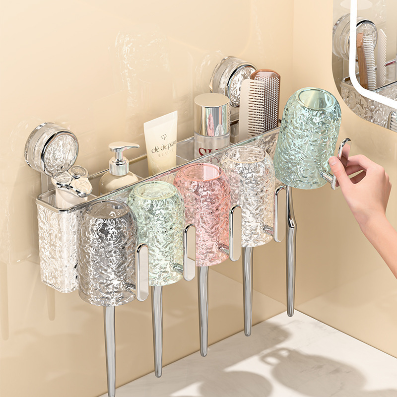 吸盤式歯ブラシホルダー、穴あけ不要、壁掛け、浴室、トイレ用歯ブラシホルダー、歯ブラシカップホルダー、歯ブラシカップ収納ラック|undefined