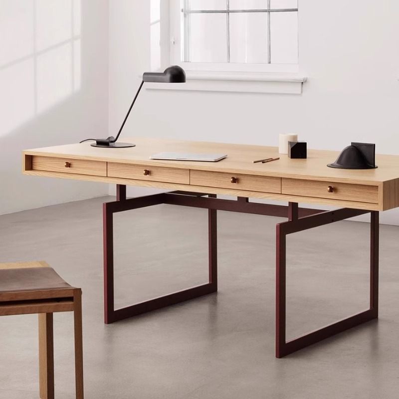 Minimalist Solid Wood Desk Home Study Desk Modern Computer Desk Learning Modern Simple Light Luxury Desk Wood Color