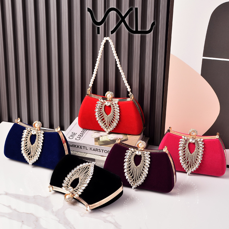 Bolsa de cena de terciopelo de moda transfronteriza caliente bolsa de vestido noble negro bolsa de cheongsam retro bolsa de novia de fiesta