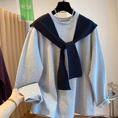 休闲披肩假两件时尚卫衣男女春秋春秋新款连帽长袖t恤潮