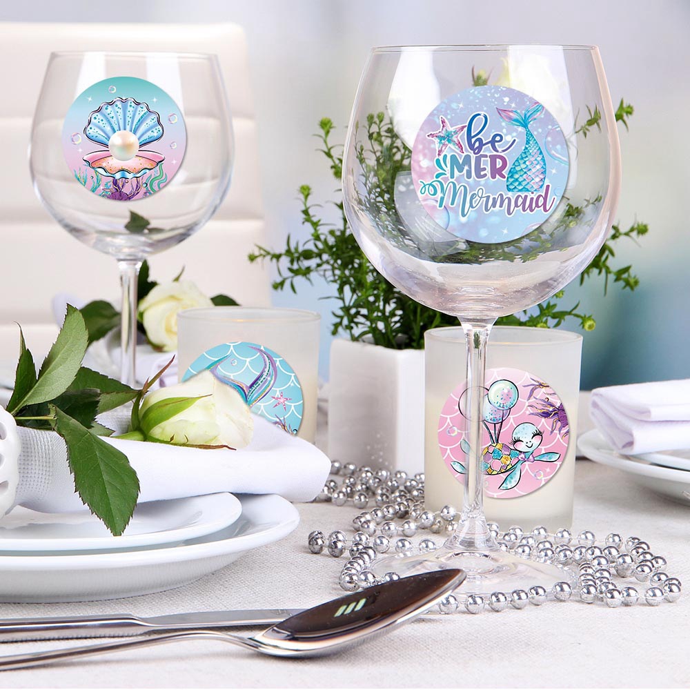 Nuevo tema de la sirena fiesta de cumpleaños decoración pegatinas regalo de cumpleaños decoración pegatinas adhesivas sellado pegatinas