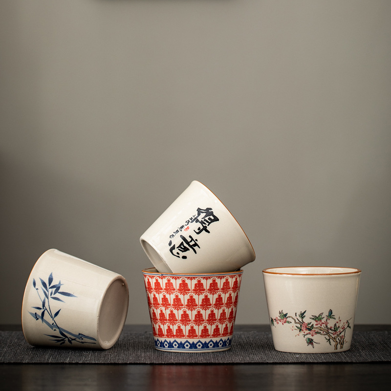 草木灰书法随手可乐杯家用小号陶瓷泡茶主人杯单杯功夫茶具茶碗