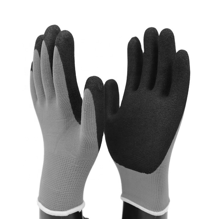 13针涤纶尼龙掌浸丁腈磨砂手套劳保浸胶手套