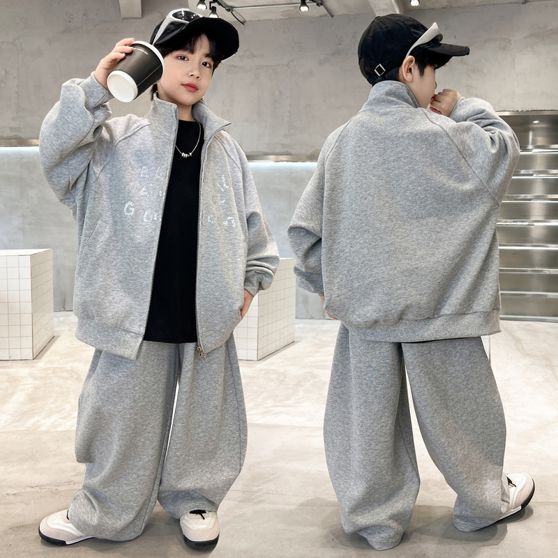 Cross-Border Boys' Korean Style Suit Casual Stand-Up Collar Jacket Spring and Autumn Trendy Cool Big Boy Sportswear Loose Two-Piece Set