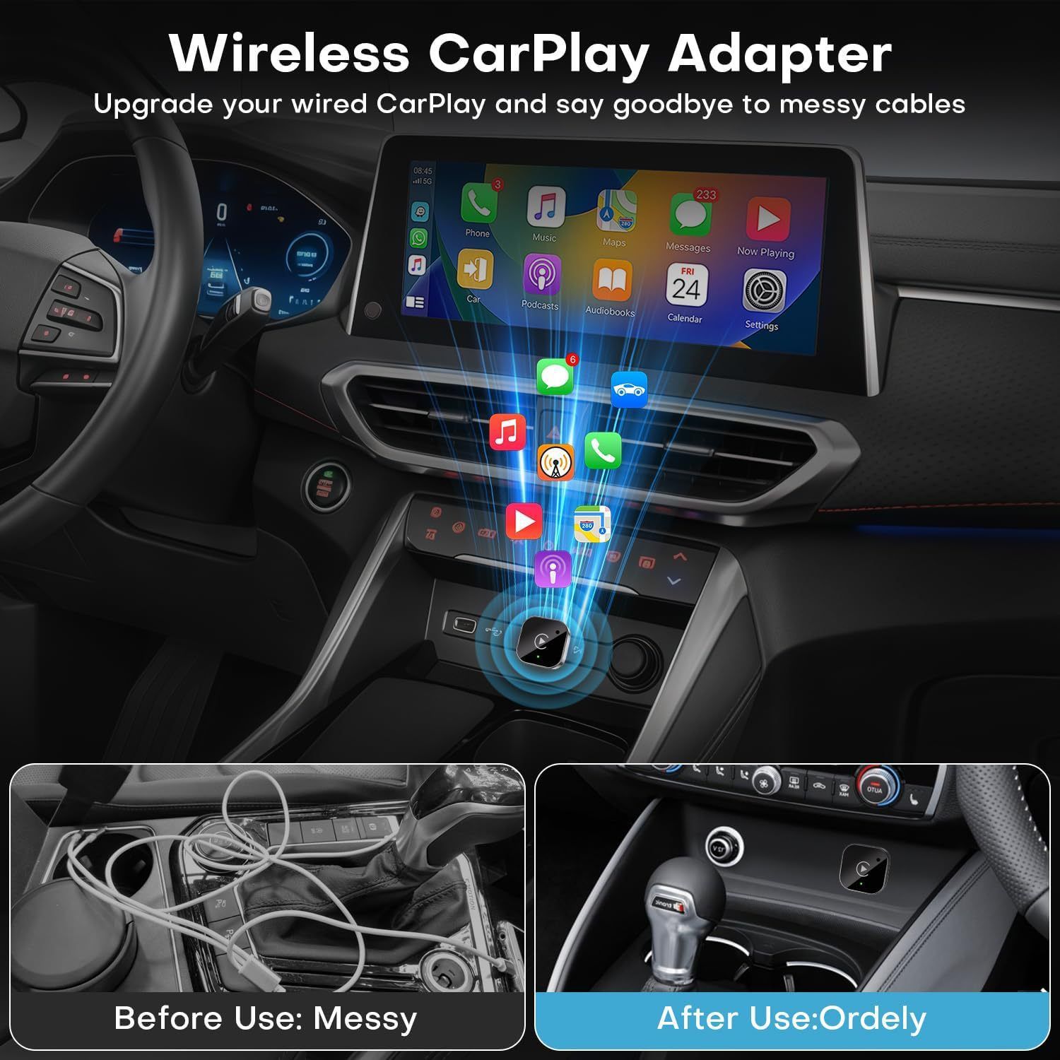Car-Mounted Wireless Carplay Box Adapter for Apple and Android, Two-In-One Connectivity, Stable and Non-Delayed, Exclusively for Cross-Border Use