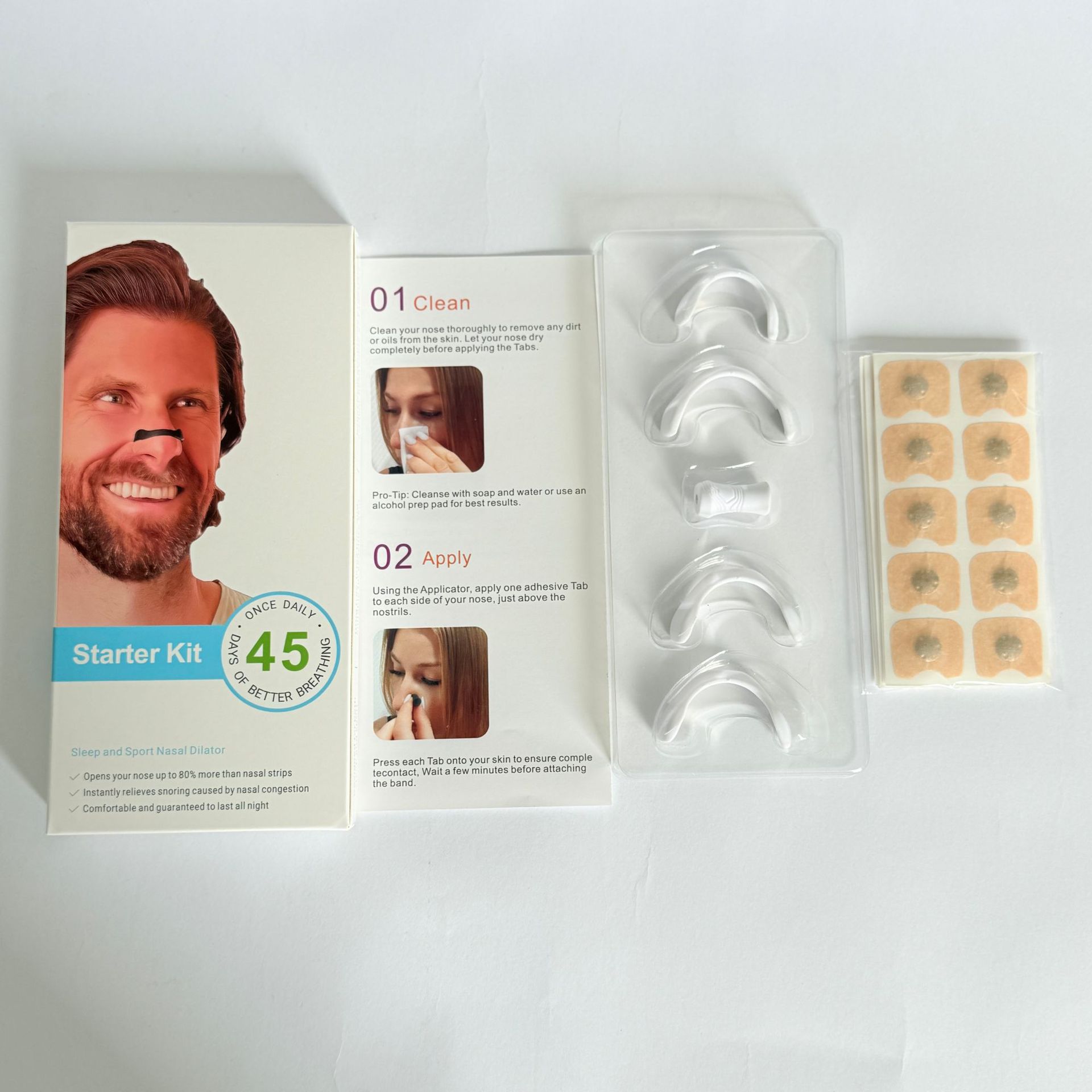 정사각형 스티커가 있는 흰색 자석 코 클립 45쌍