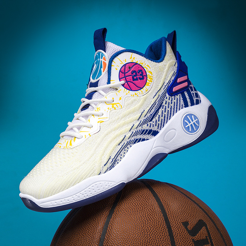 Nowe buty męskie cross border z wysoką cholewką z siateczki, oddychające, praktyczne buty do koszykówki, młodzieżowe, męskie, antypoślizgowe, odporne na zużycie, buty sportowe na świeżym powietrzu_voghion.com