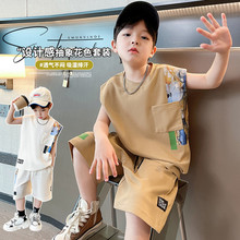 夏季韩版薄款款中大童男童套装棉五分裤无袖两件套裤套装童装