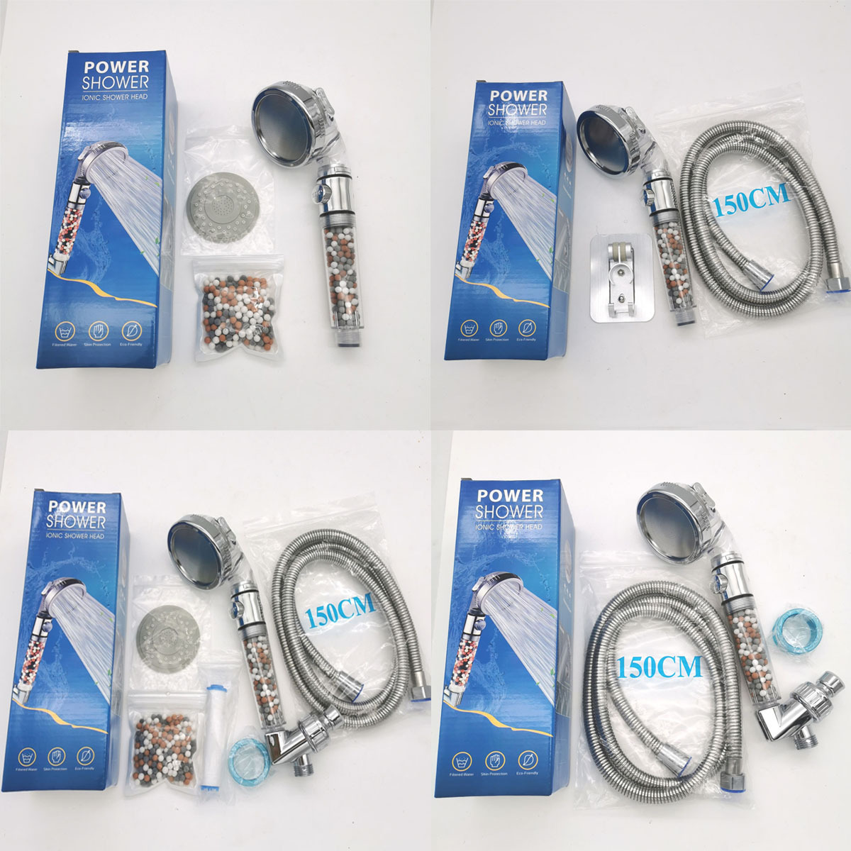 Three-piece set of cross-border three-level water outlet filtration waterstop showerhead, pressurized shower head, negative ion water purification showerhead details Picture