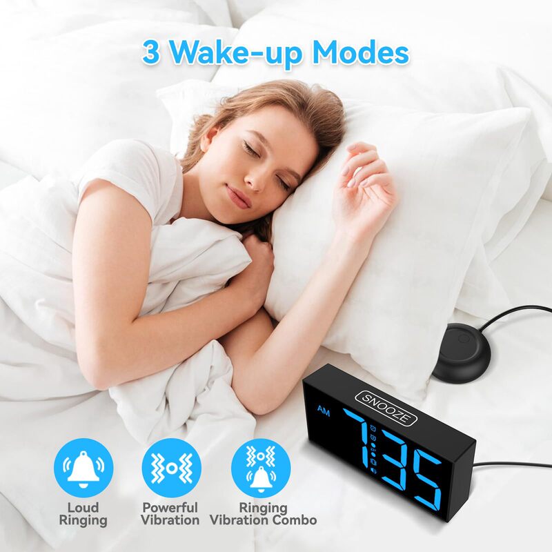 Cross-Border New Product Led Vibrating Alarm Clock 2 Sets of Alarm Clocks for Heavy Sleepers with Shaker  with Snooze