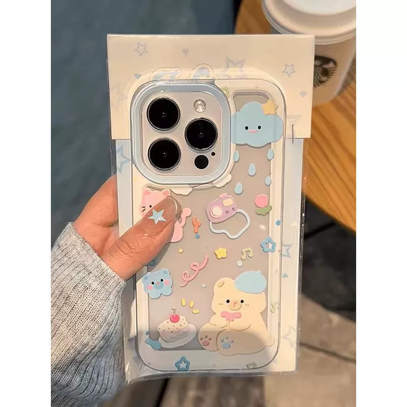 Phone Case (Apple iPhone 15 Series) Cute 3D Bear Design, Transparent Soft TPU with Camera Lip