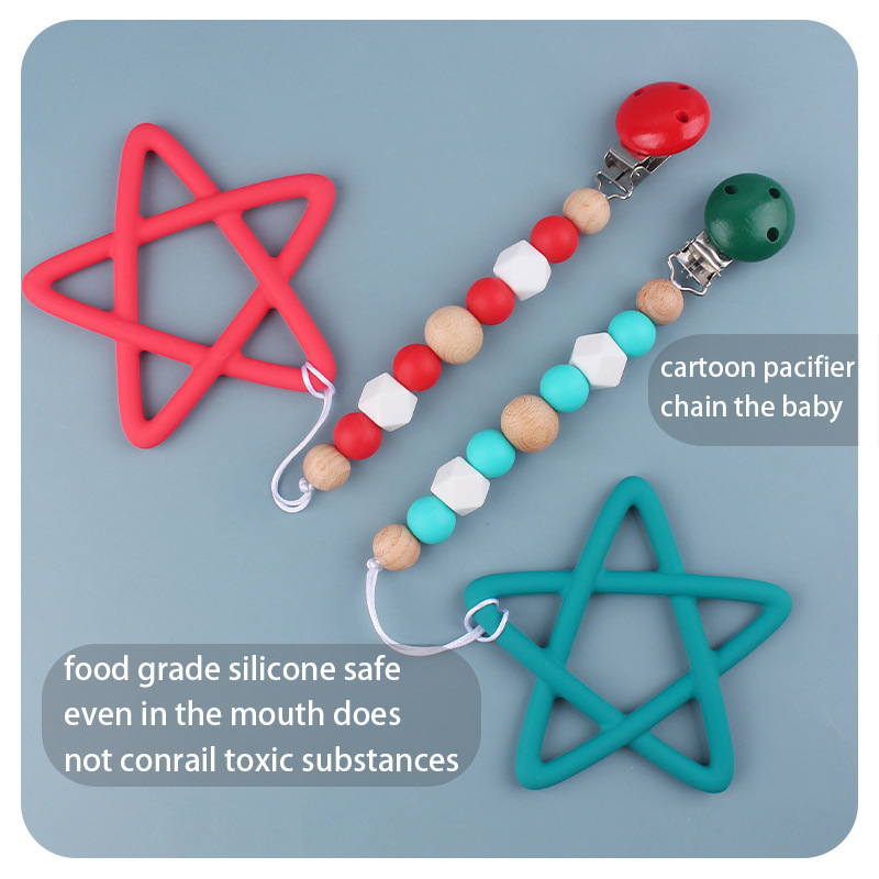 Nuevos bebés dibujos animados de silicona pentagonal serie de Navidad creativa bebé tetina cadena de cinco piezas set