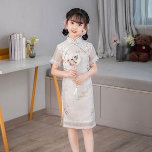Hanfu Chinese-Style Girls' Cheongsam Summer Children's Performance Dress Little Girl's Gown New Chinese-Style Shawl Princess Dress Children's Clothing