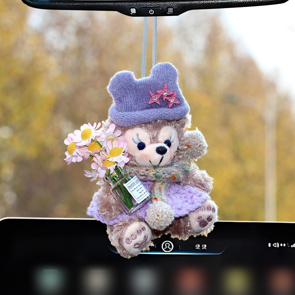 2025 nuevos colgantes de automóviles de peluche lindos muñecas de peluche decoración de automóviles colgantes de espejo retrovisor mujer