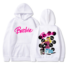 芭比barbie外贸女式加绒卫衣素色字母印花袋鼠口袋抽绳印花连帽衫