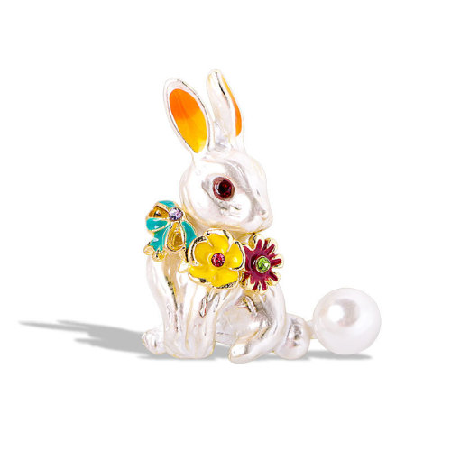 Cute new pearl brooch, fashionable corsage, little rabbit, personalized temperament, Korean style pin collar, pin buckle, accessories, chest ornament