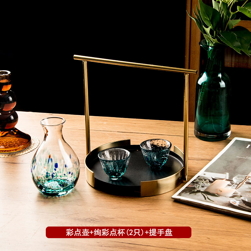 Glossy colorful dot pot + colorful dot cups (2 pieces) + portable tray