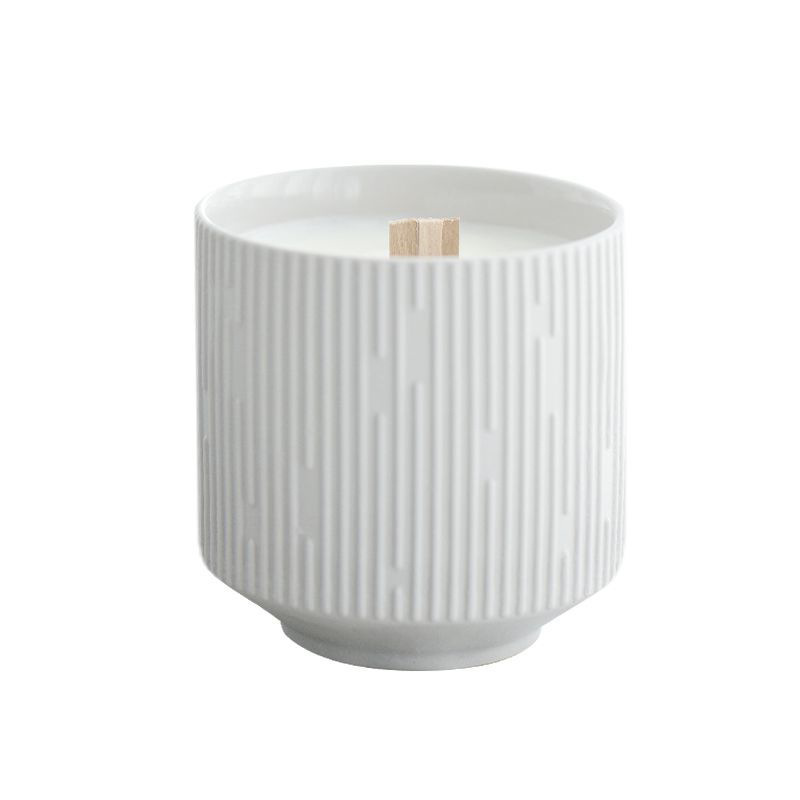 Vela de aromaterapia con taza de cerámica blanca mate con diseño de estrella, mecha de madera, aceite esencial, fragancia de nicho, regalo navideño, cera de soja_voghion.com
