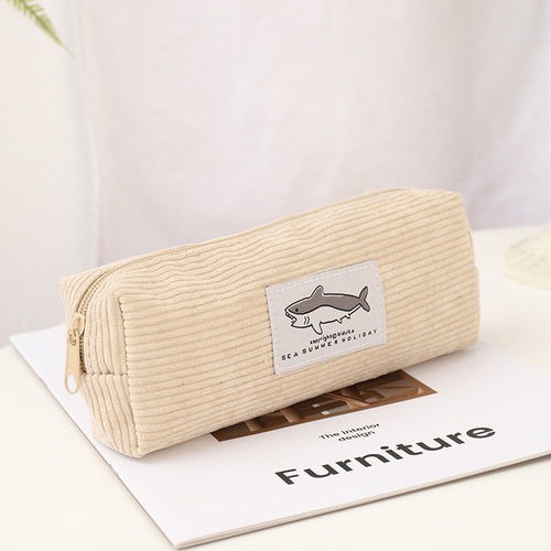 Little Red Book's same style shark embroidered pencil bag for elementary and middle school students cute big shark square high-value stationery storage bag