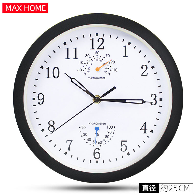 Amazon suministro de plástico Reloj de pared con higrómetro simple moderno dormitorio mudo Reloj de pared reloj