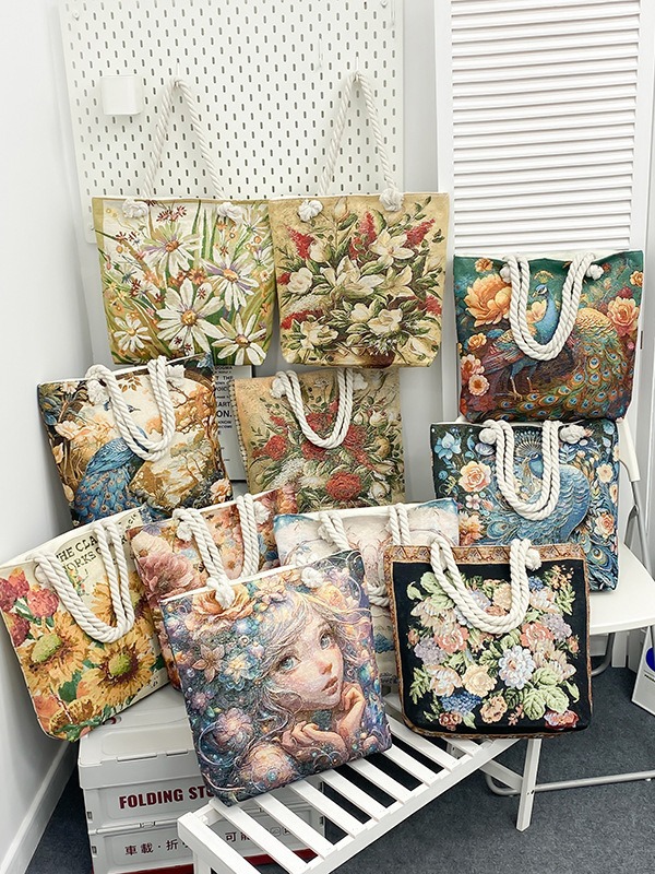 Double-sided capacious ethnic one-shoulder bag