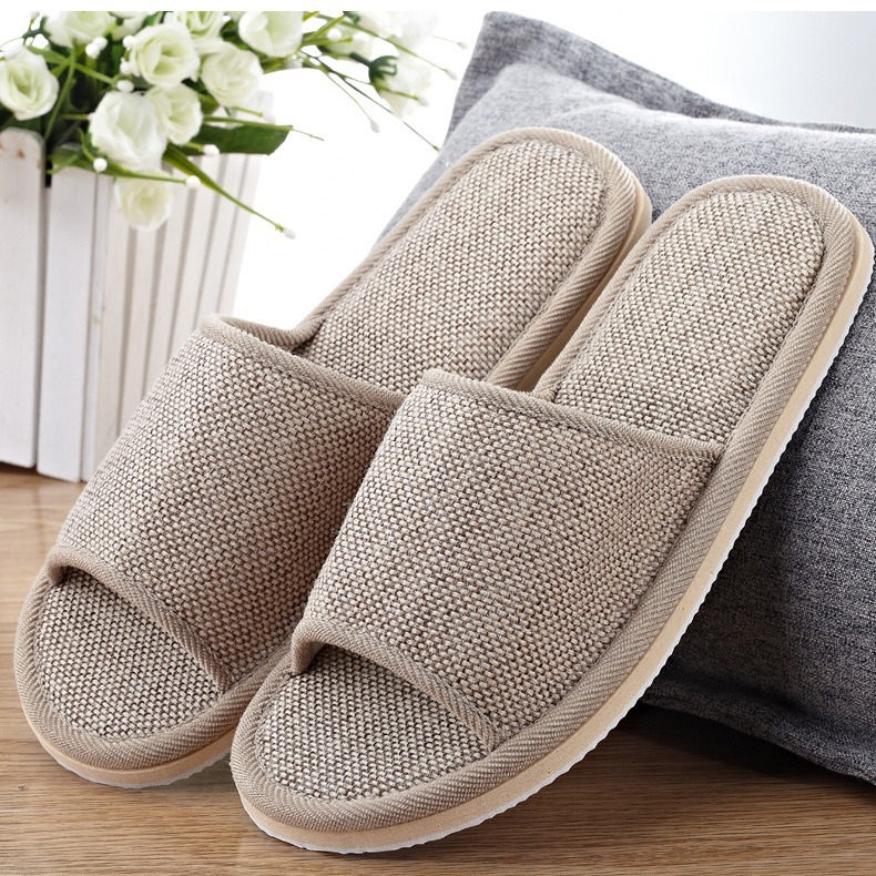 Famous Four Seasons Linen Open Slippers Couple Home Indoor Star Hotel Special EVA Indoor Floor for Men and Women