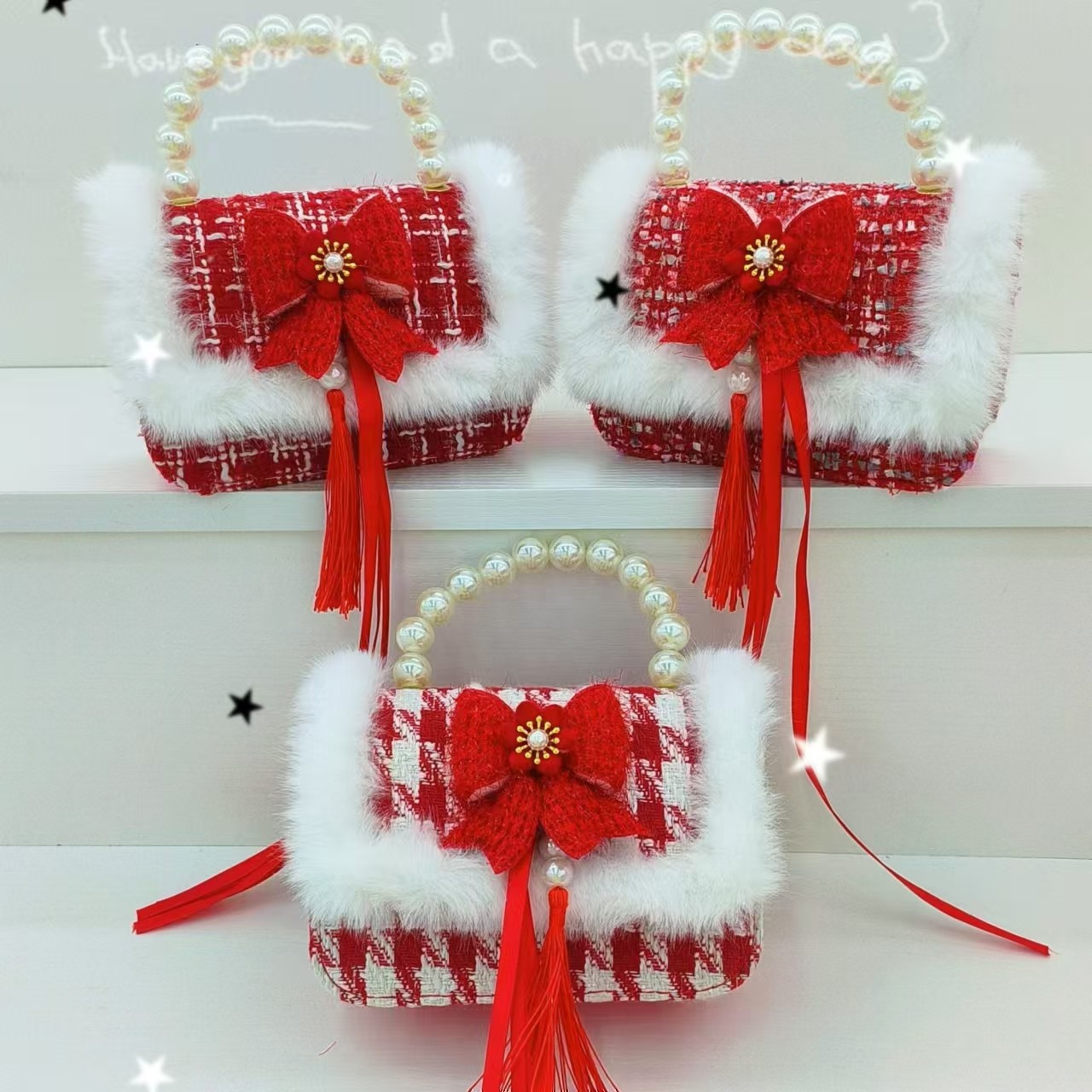 Bolso de Año Nuevo para niños bolso de hombro de moda cadena pequeña fragancia estilo de Año Nuevo dinero rojo bolso de mano bolso de regalio cuentas