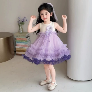 女小童连衣裙夏季2026新款女宝宝时尚洋气夏装网纱儿童公主背心裙