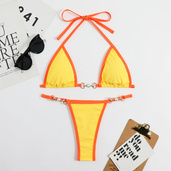 sexy solid color metal swimwear