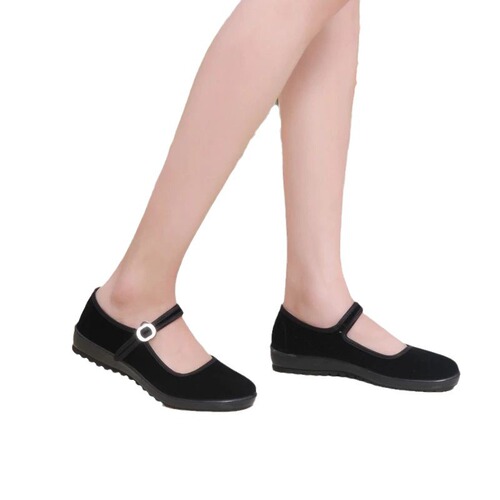 Factory Dropshipping Old Beijing Cloth Shoes Women's Flat Black With Belt For Hotel Work Etiquette Dance Black Cloth Shoes