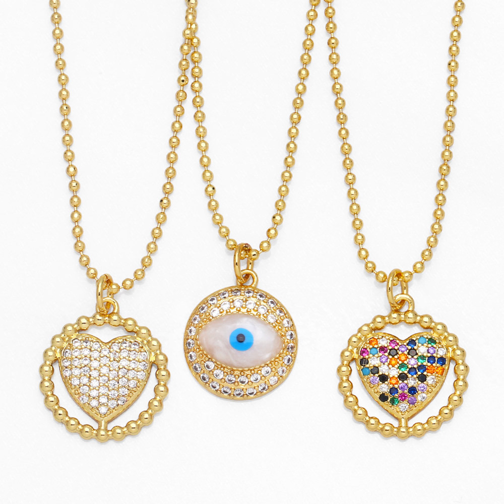 jewelry zircon hollow heart shaped pendant creative geometric round eye necklacepicture1