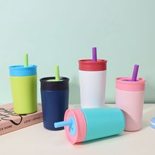 亚马逊速卖通咖啡杯迷你小巧12oz硅胶吸管杯高颜值真空保温杯水杯
