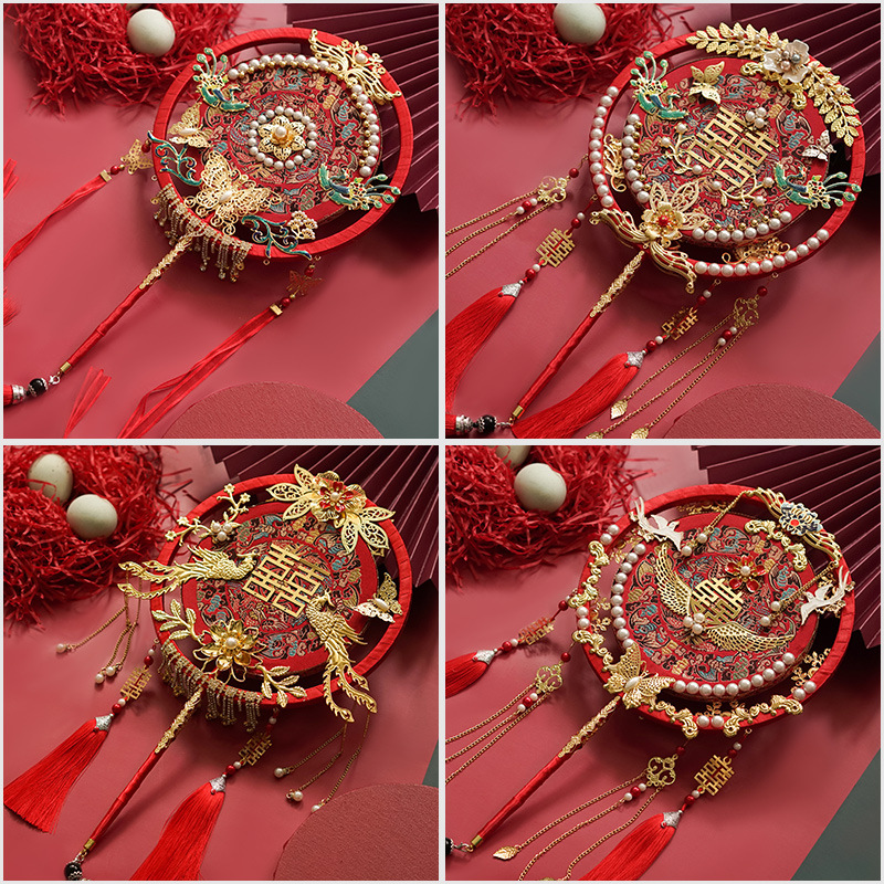 Factory wholesale double circle bride fan finished product fan show Huihe wedding fan Hanfu long fan salon DIY material package 
