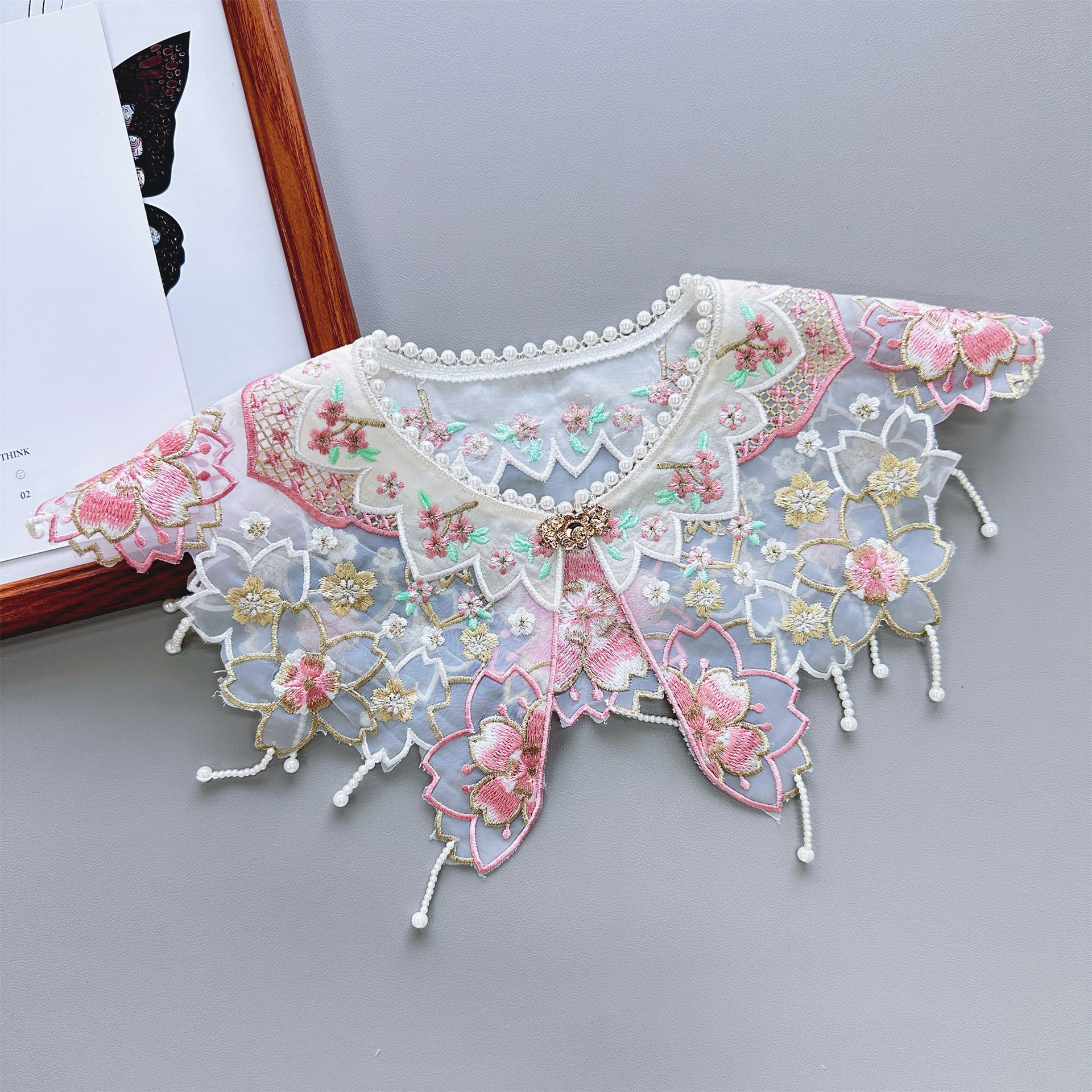 Collar bordado colorido con cuentas borla collar flor estilo antiguo hanfu chaleco falda niños vestido de mujer a juego collar falso