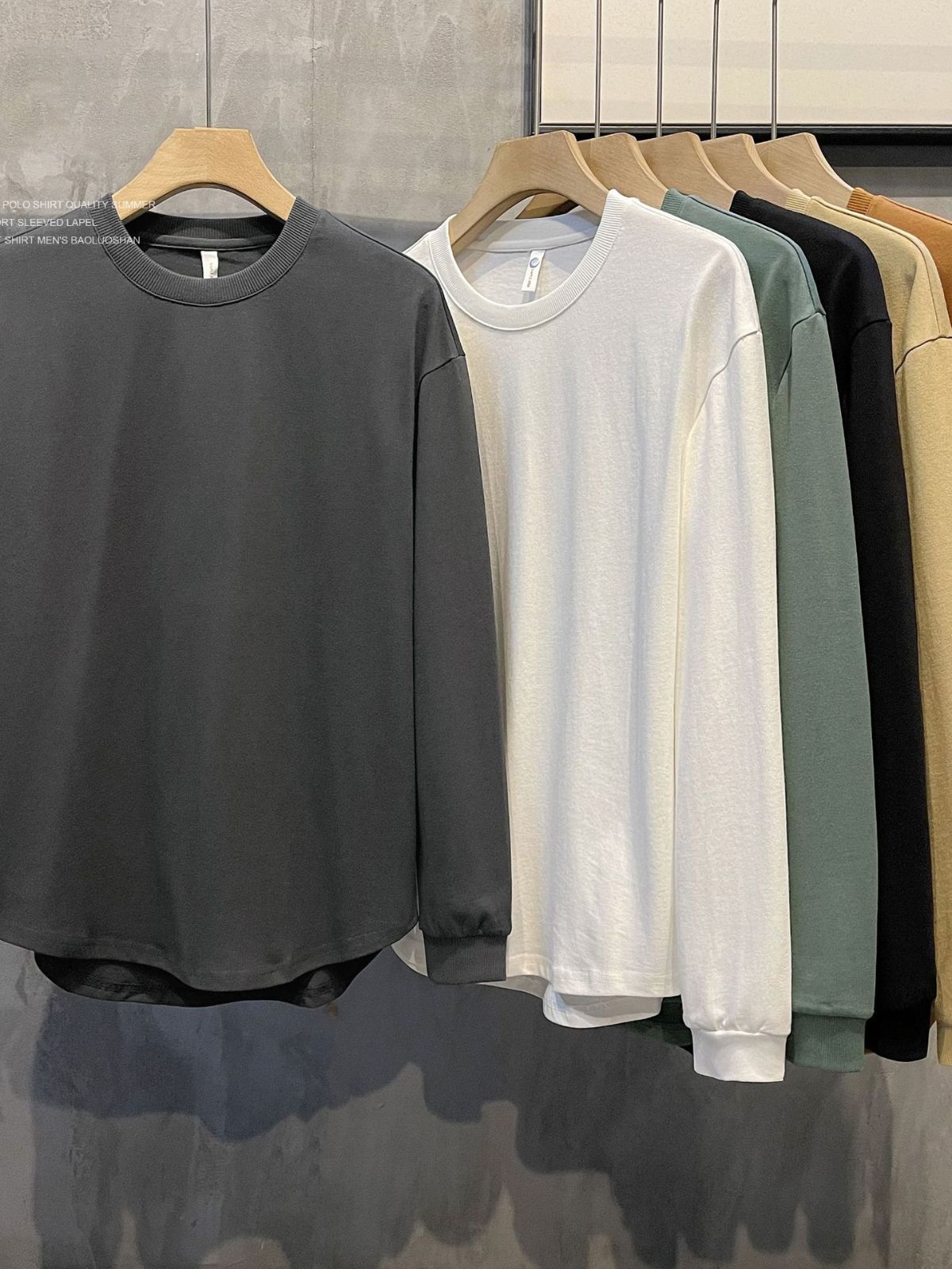 Demi-season autumn solid color sweatshirt with a round collar