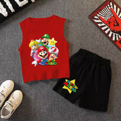 新品外貿超級瑪麗碧姬公主熱銷兒童卡通套裝男女童無袖背心+短褲