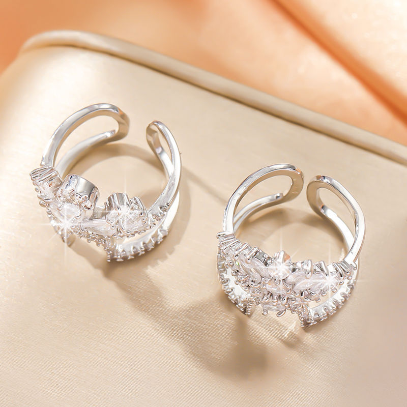 Small Niche Design Open Mouth Ring Women's Trendy Fashion Personalized Ring Sweet And Versatile Diamond Studded Index Finger Ring Bracelet_voghion.com