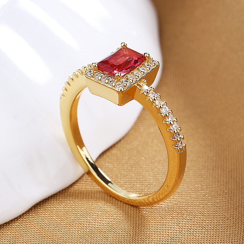 6, 7, 8 Ring Size Retro Square Copper Inlaid Zircon Rings