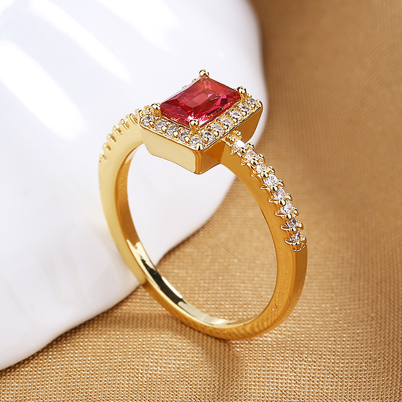 Retro Square Copper Inlaid Zircon Rings display picture 3