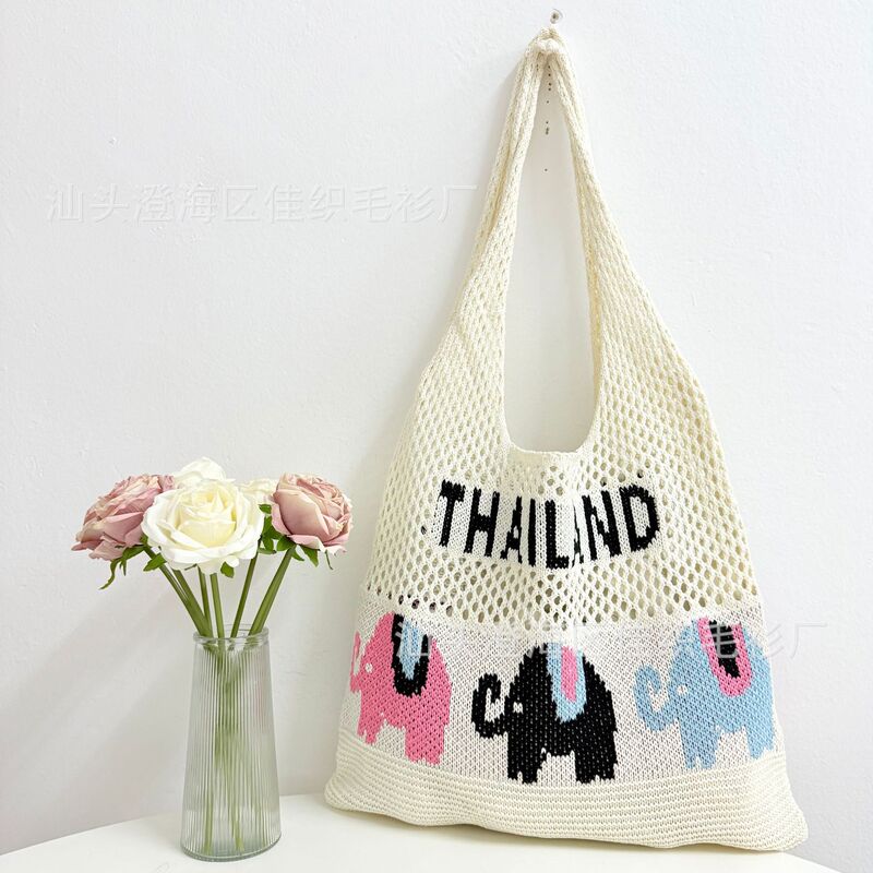 2025 New Tote Bag Beach Bag Knitted Bag Elephant Straw Bag Thai Vacation Style Bohemian Style Bag 2025 New Tote Bag Beach Bag Knitted Bag Elephant Straw Bag Thai Vacation Style Bohemian Style Bag