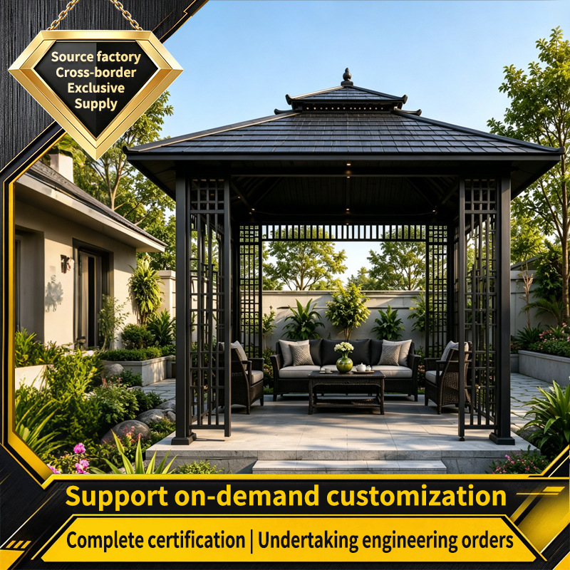 Customized Japanese Zen-style gazebo for garden, tea room, courtyard, aluminum alloy antique gazebo for scenic areas, homestay, open-air sunshade pavilion