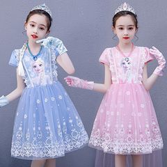 冰雪奇緣愛莎公主裙女童夏裝短袖六一兒童節韓版生日禮服連衣裙子