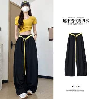 速干弯刀阔腿裤女2026夏新款高腰慵懒小个子垂感显瘦工装裤气球裤