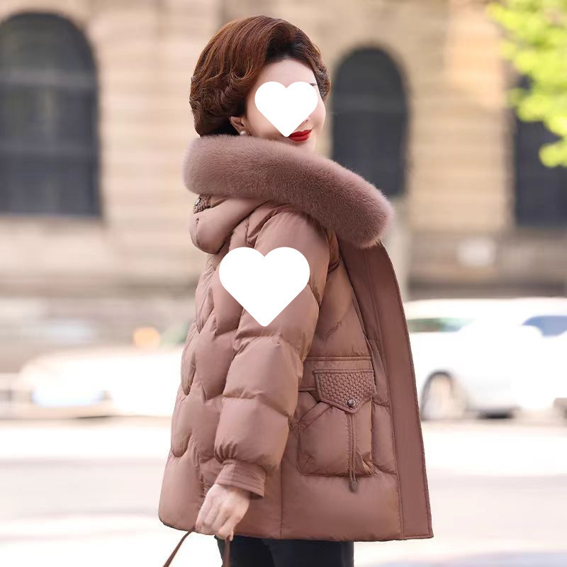 中年妈妈羽绒服女新款中长款中老年女装洋气宽松大码加厚保暖外套|undefined